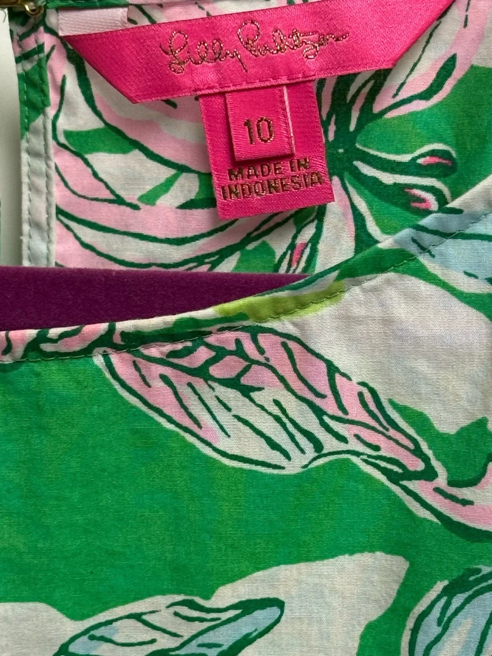 Lilly Pulitzer Green Pink Floral 100% Cotton Puff Sleeve Blouse Women’s 10